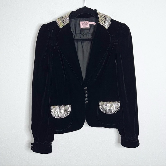 Juicy Couture Blazer Jacket Women Small Velvet Iridescent Sequin Black vintage - Picture 1 of 9